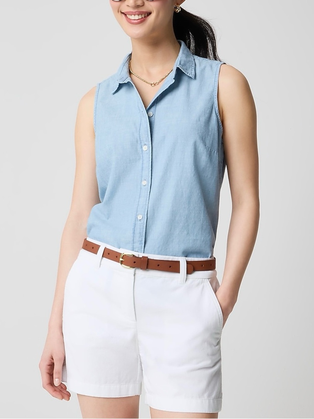 J. Crew Sleeveless Light Chambray Button-Front Shirt